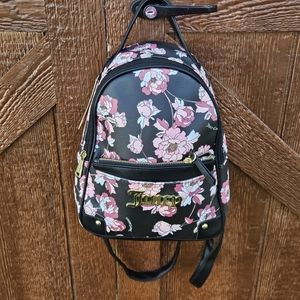 Juicy Couture Pretty Rose Black Floral Pull  Out Pouch Backpack New With Tags